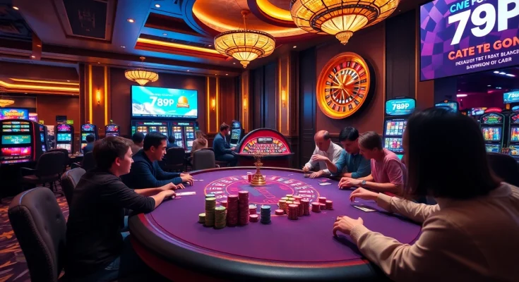 Experience the excitement of gambling at 789P with vibrant casino tables and players engaged in thrilling games.