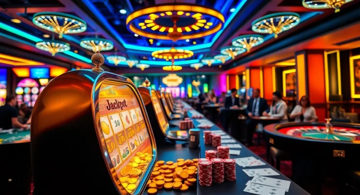 Experience the thrill of slot gacor with players celebrating a big win in a dazzling casino.
