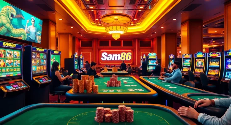 Experience thrilling gaming at Sam86 with vibrant slot machines and dynamic poker gameplay.