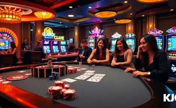 Players engage in thrilling casino action at KJC's premier entertainment venue, showcasing poker and roulette excitement.