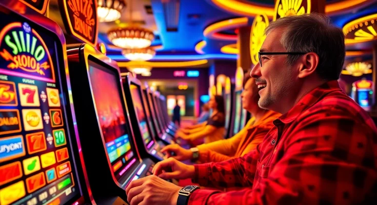 Experience excitement at slot777 with vibrant machines lighting up the casino.