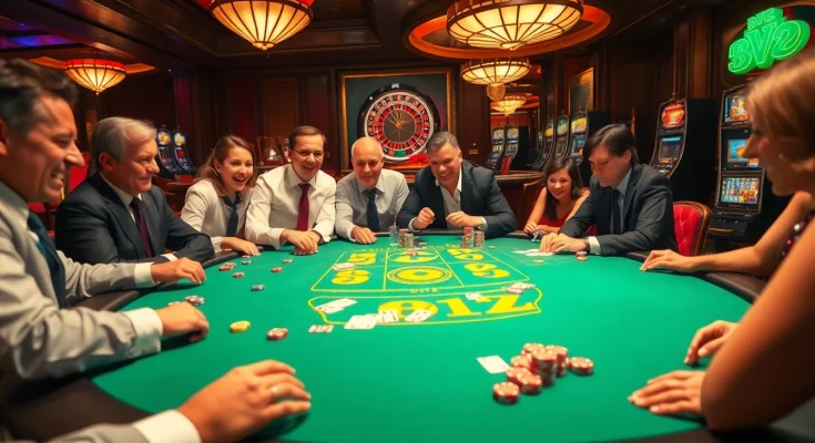 Players enjoying the exciting B52 game at a luxurious casino table, immersed in the thrill of gambling.