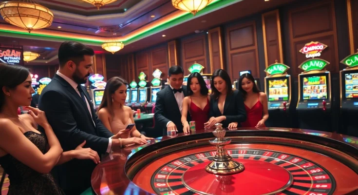 Sodocasino players engaging in an exciting roulette game, vibrant casino atmosphere.