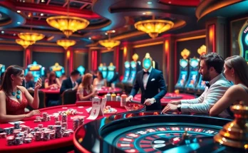 Experience the excitement of Bomwin with vibrant casino visuals featuring tables and slots.