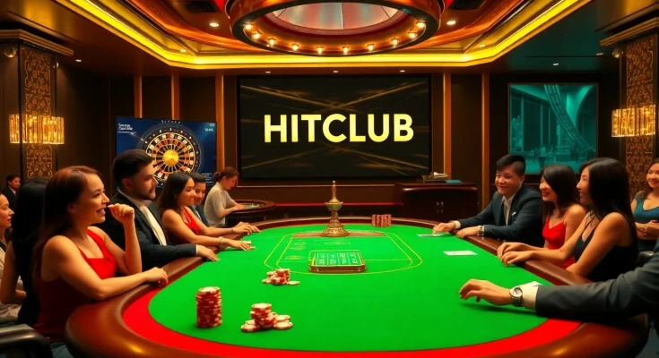 Players enjoying their game at HITCLUB's luxury casino, surrounded by roulette and poker excitement.