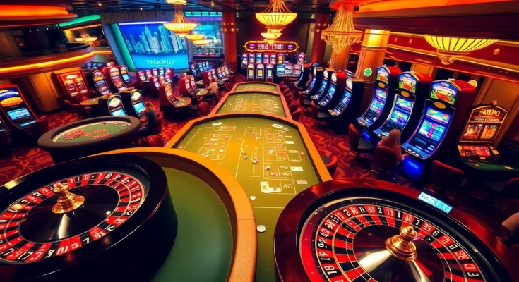 Experience the excitement of SODO casinos with vibrant gaming tables and lively players.