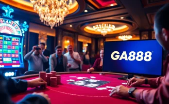 Engaging casino action at GA888 with poker tables and vibrant slot machines.