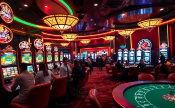 Excited players enjoying the vibrant pen4d alternatif slot machines in a luxurious casino setting.