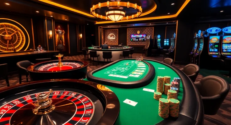 Action packed casino scene showcasing excitement at 789p with poker chips and roulette table.