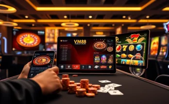 VM88 platform showcasing professional live roulette and poker chip betting in an elegant casino setting