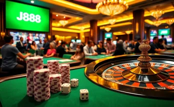 Experience thrilling gameplay at J88 with vibrant casino scenes and engaging casino tables.