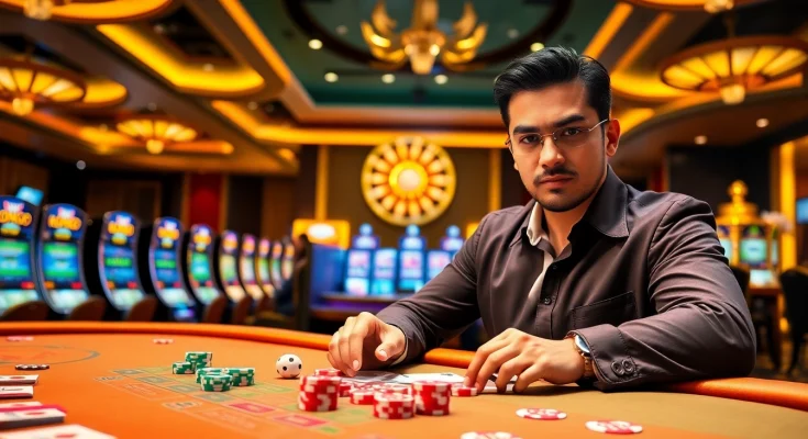 KONG88 gaming table with vibrant poker chips and cards, illustrating a thrilling casino atmosphere.
