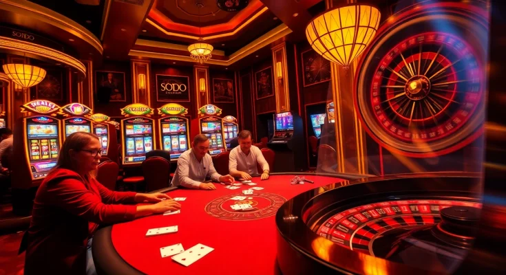 Experience the thrill of gambling at SODO66 with intense poker action and vibrant casino elements.