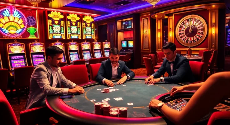 Catching the excitement of poker at http://88xx.art/ with players in action surrounded by vibrant casino lights.