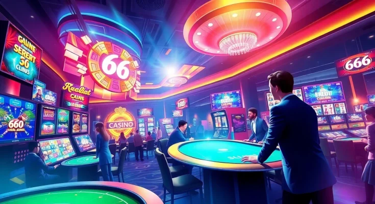 66club online casino interface with vibrant games and live dealers, showcasing excitement and engagement.