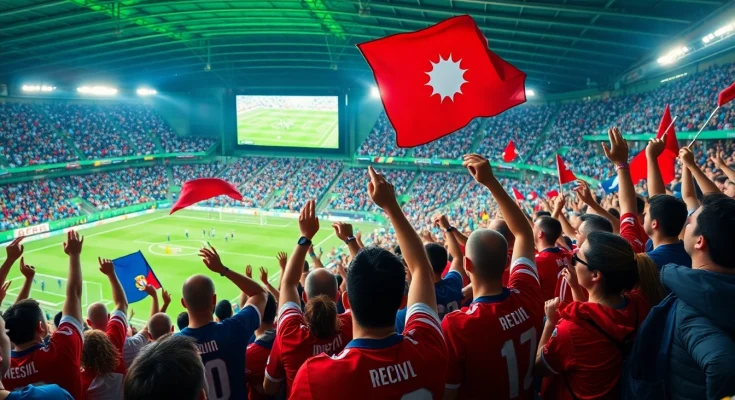 SOCOLIVE TV soccer fans cheering at a vibrant live match showcasing exciting community spirit