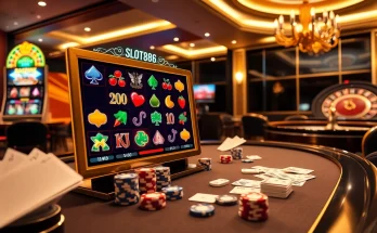 A gambler enjoying the exciting atmosphere at SLOT888, featuring vibrant slot machines and dynamic gameplay.