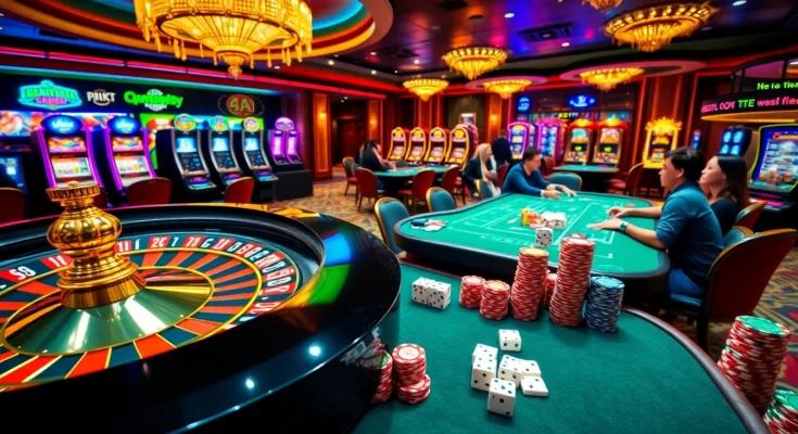 28bets players enjoying a vibrant casino experience with roulette and poker tables.