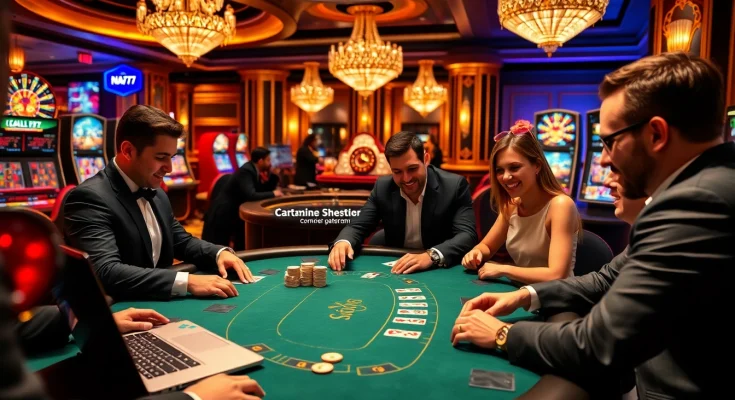 Experience the excitement at NA777 casino with players strategizing for poker wins.