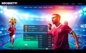 SBOBET91 online betting interface with dynamic football match visuals and interactive features.