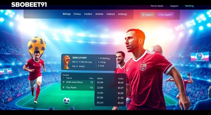 SBOBET91 online betting interface with dynamic football match visuals and interactive features.