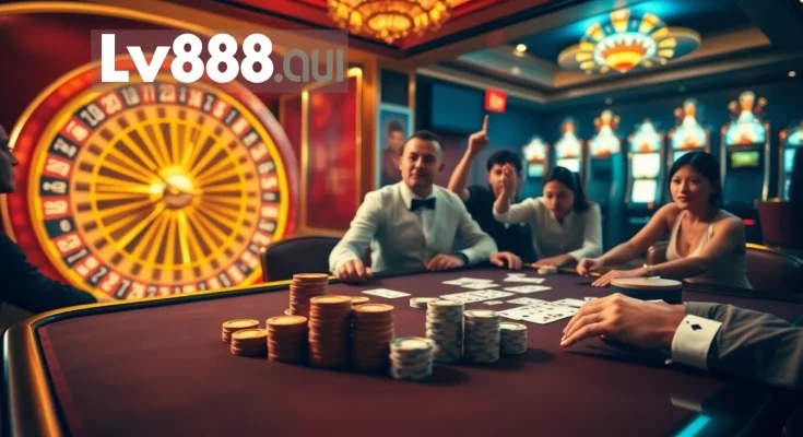 Players engaging with high-stakes poker games and roulette at LV88, the premier online gambling destination.