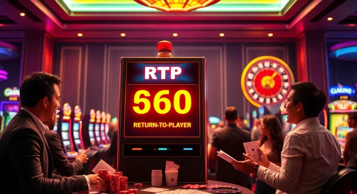 Players enjoying the RTP Slot Gacor in a luxurious casino setting, showcasing excitement and engaging gameplay.