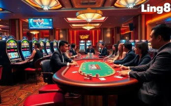 Experience the excitement of King88's vibrant casino scene with players at a poker table.