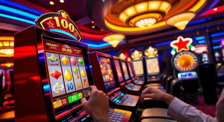 Exciting game nổ hũ slot machine spinning reels delivering jackpot winnings in a vibrant casino setting
