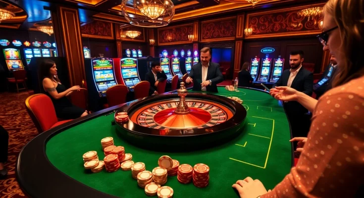 Experience the excitement of RR999 at a luxurious casino roulette table with vibrant lighting.