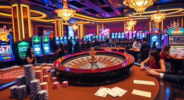 Engaging in exhilarating gameplay at dn88's vibrant casino, showcasing slot machines and poker tables.